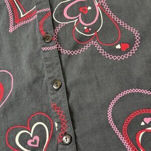 Liz & Me 2XL Black Red White Hearts Button-Down Blouse Top